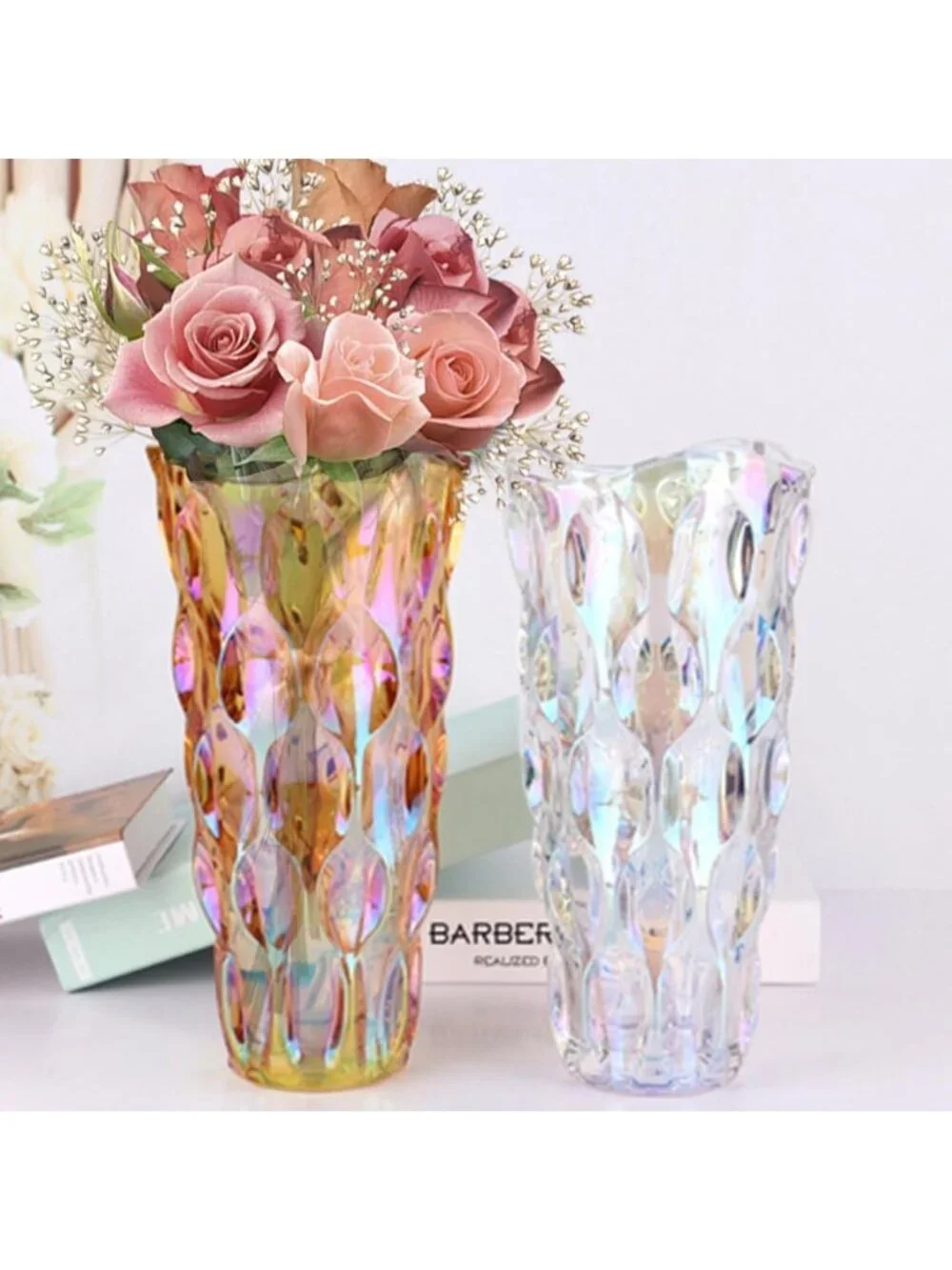 9.5 Inch Sparkle Heavy Glass Flower Vase Bohemian Style Centerpieces Home Deco